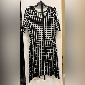 Black and white sweater dress, size Large with fabric belt